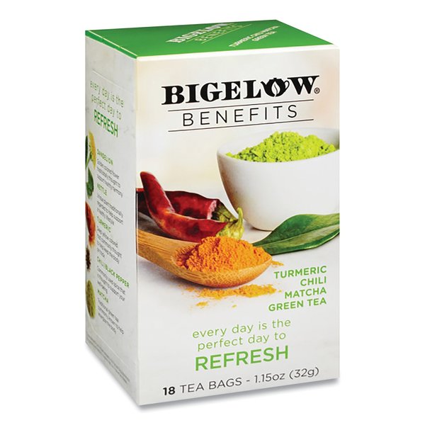 Bigelow Benefits Turmeric Chili Matcha Green Tea, 0.6 oz Tea Bag, PK18, 18PK RCB00826